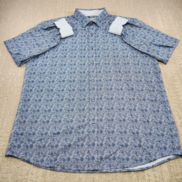 Johnston & Murphy Shirt Men Large Performance Paisley Geometric Flip Cuff Button - Picture 3 of 9